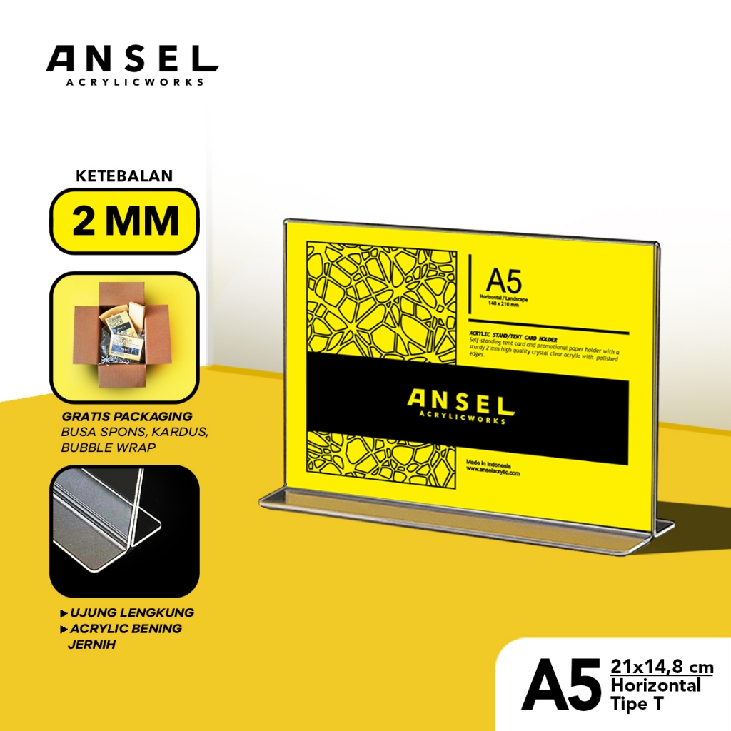 

ANSEL Tent Holder Akrilik Tipe T / A5 Horizontal Landscape 21x14,8 cm / Acrylic Display