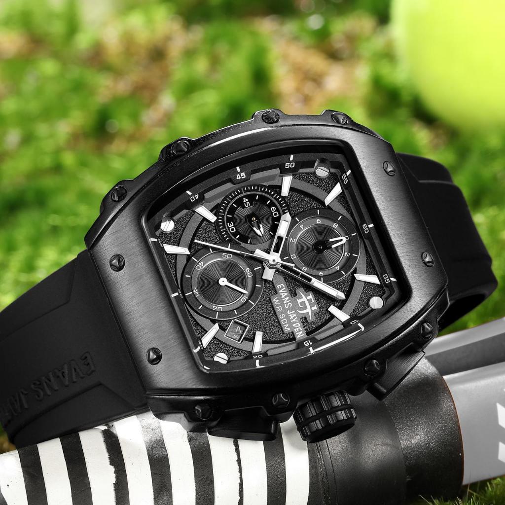 Big Sale  Jam Tangan Pria Evans Jayden 9599 Rubber Silicon Kaca Sapphire Water Resistant 5ATM