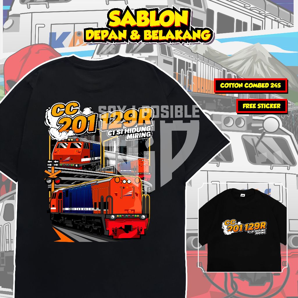 ( FREE STIKER ) KAOS KERETA API CC 201 129R ANAK DAN DEWASA - BAJU KERETA API KAI ANAK DAN DEWASA CO