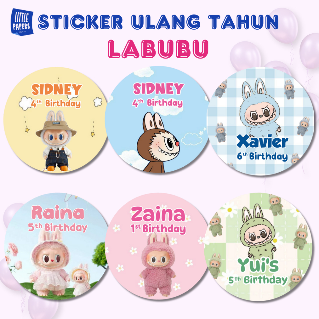 

Sticker Ulang Tahun Anak Free Custom Nama Labubu Birthday Littlepapers