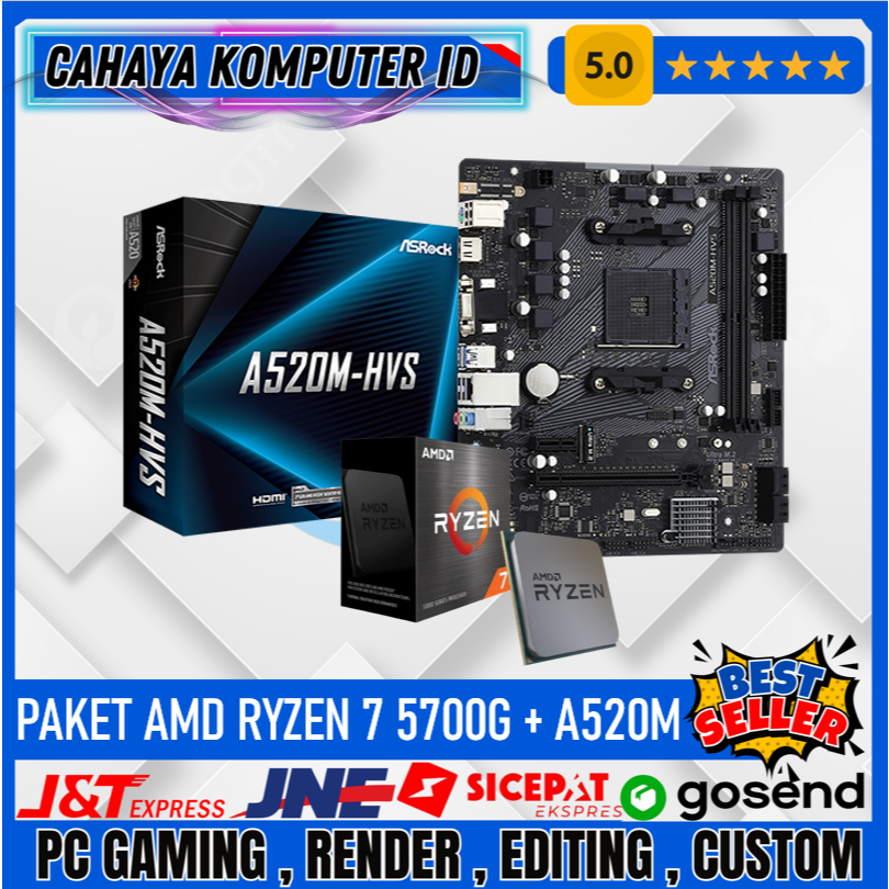 PAKET Amd Ryzen 7 5700G Socket AM4 + Motherboard Asrock A520M DDR4 GARANSI