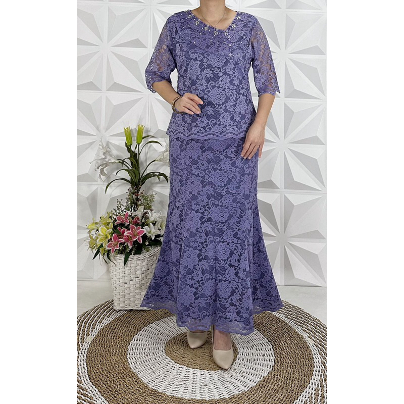 Setelan Baju Wanita Brokat Atasan Dan Rok Panjang SEmi Prancis Lapis Puring Mix Mote