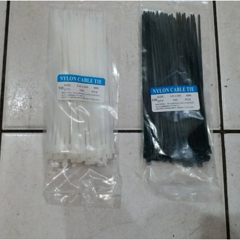 Kabel Ties Cable Ties Kabel Ikat Warna Hitam Putih 3,6 x 200mm Isi 100pc