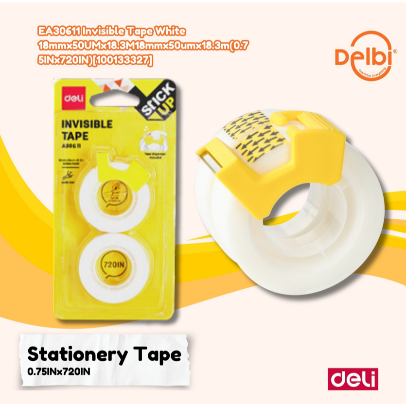

DELI EA30611 Invisible Tape White 18mmx50UMx18.3M 18mmx50umx18.3m(0.75INx720IN) LAKBAN