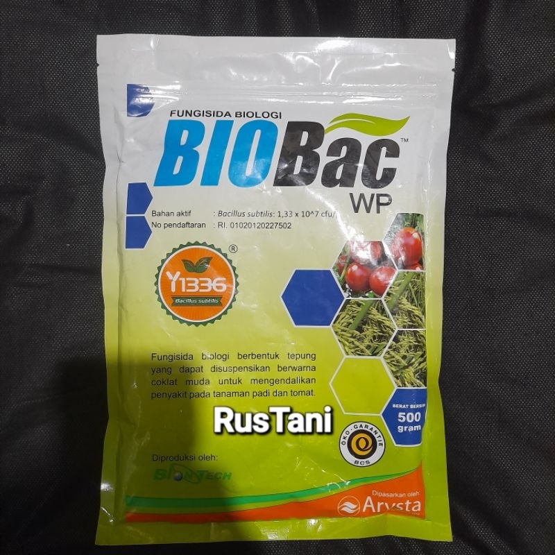 Fungisida Biologi BioBac WP Bahan aktif : Bacillus subtilis : 1,33 x 107 cfu/g 500gr