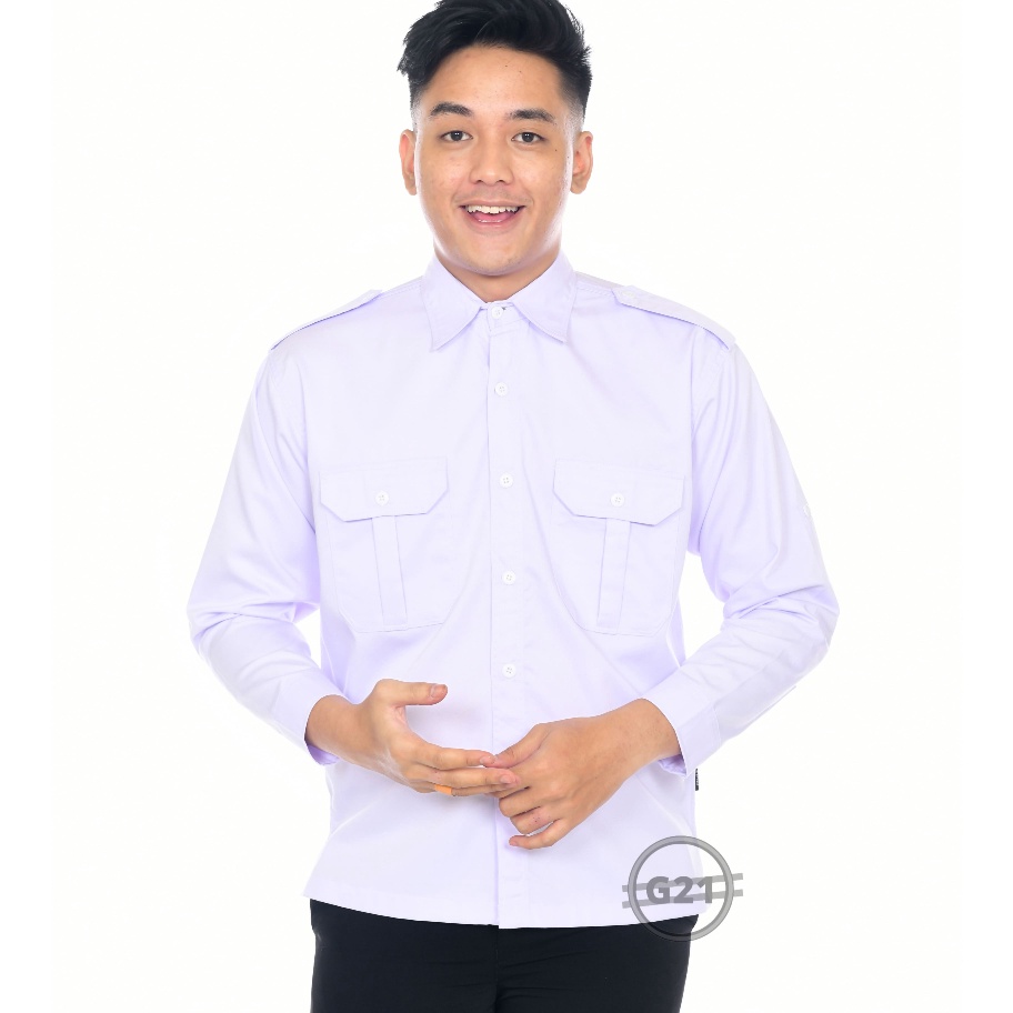 Baju Atasan Kemeja Putih PDH PDL ASN PNS Lapangan Outdor Kantong Dua Pria Cowok Lengan Panjang Kamej