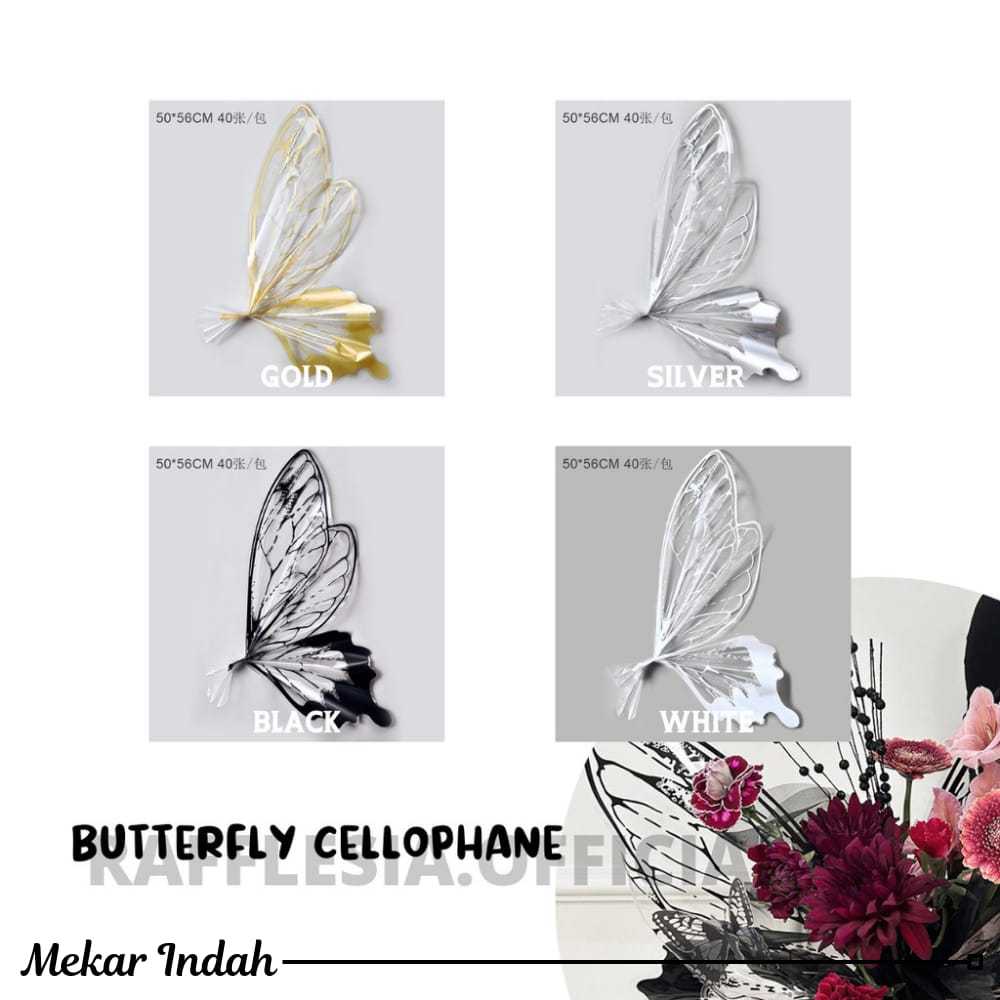 

4 LEMBAR ( 2SET ) Flower Wrapping Paper Butterfly Kertas Kupu-Kupu Cellophane Kertas Buket Bunga Florist
