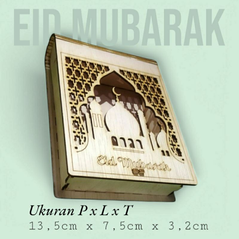 

box kayu eid mubarak unik, kado hampers lebaran
