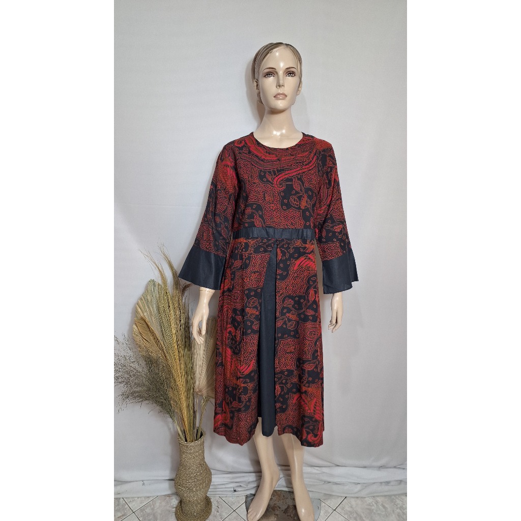 Nalendra Fashion/Batik DRESS ZAIDA/M L XL/Batik Dress MIDI/Batik Dress Katun/Batik Dress Tanpa Kerah