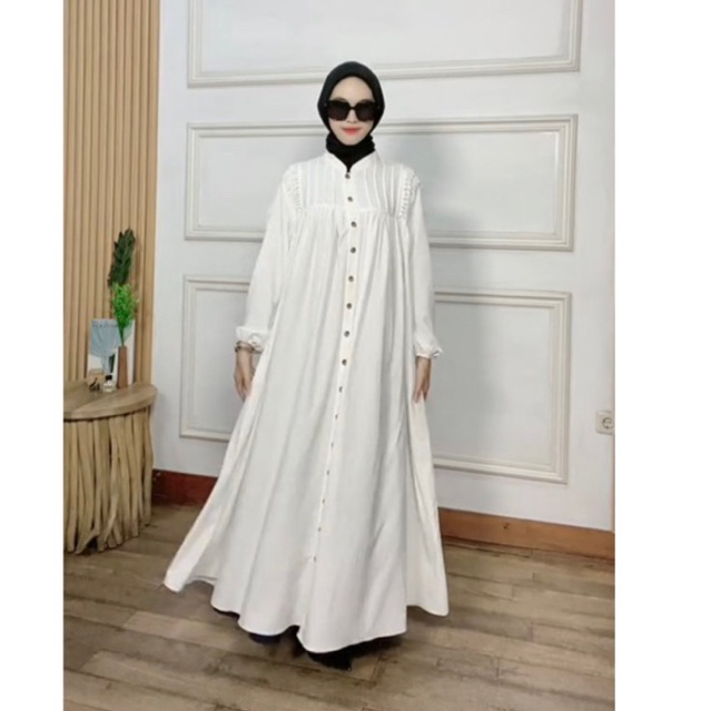DIDEN GO Gamis Putih Premium Arunika Dress Kancing Seribu