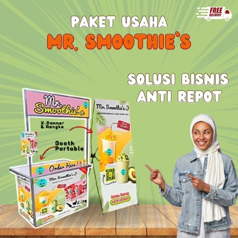 Paket usaha bisnis makanan dan minuman kemitraan franchise jus smoothies buah kekinian booth portabl