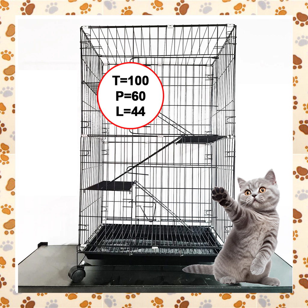 C67OPN Kandang Kucing 60 LARGE TINGKAT 4 Size L Lipat Besar Besi Tebal Pintu Depan Anjing Karantina 