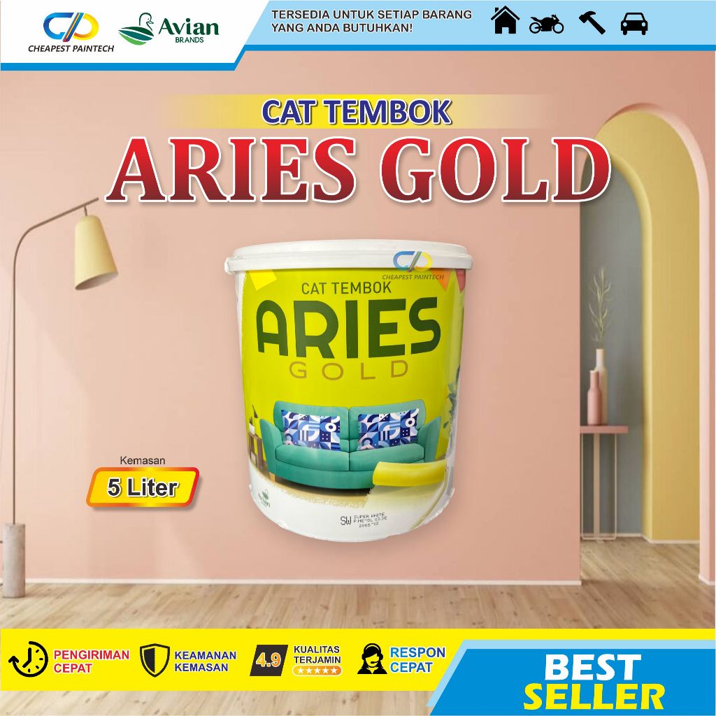 CAT TEMBOK ARIES GOLD 5 KG WARNA SW (PUTIH) ; MW (PUTIH SALJU)