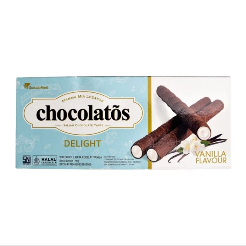 

Chocolatos Delight Biskuit Wafer Roll Rasa Coklat Vanilla 90 gr