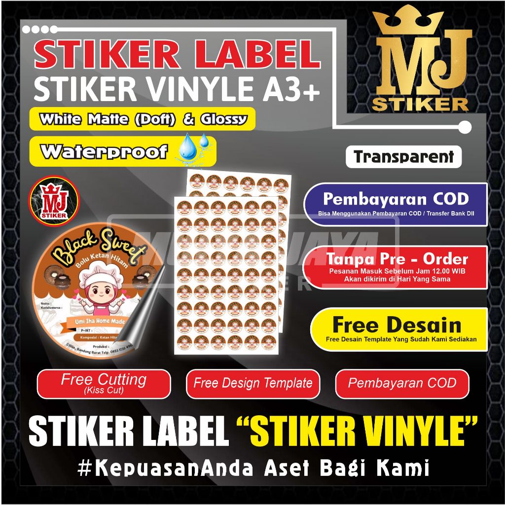 

Promo Mulya Jaya Cetak Stiker Label Stiker Vinyle A3+ Kualitas Tahan Air Untuk Label Makanan dan Minuman Custom Desain