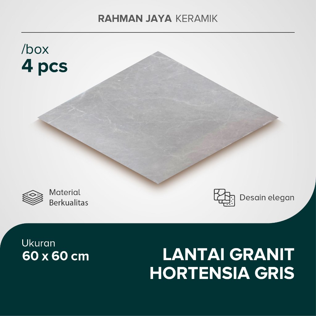 Granit Lantai 60x60 Hortensia Gris Keramik Lantai Ruangan Merek Mulia Glossy Grade A Isi 4pcs