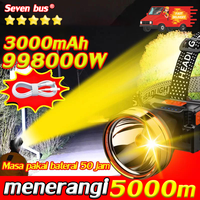 Lampu lebih terang dari siang hari Senter Kepala Led Seven bus 99800pa 12-24V baterai yang dapat dii