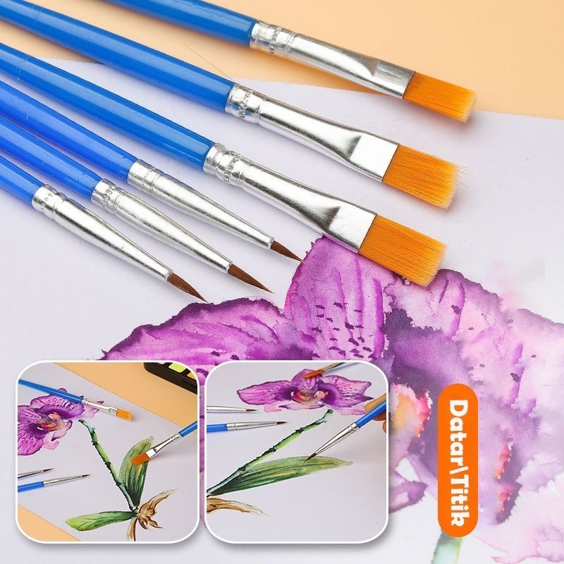 

YUH 50pcs Kuas Lukis Akrilik Bulu Nilon Cat Air Biru Flat Tip Sikat Runcing Sikat Set Paintbrush