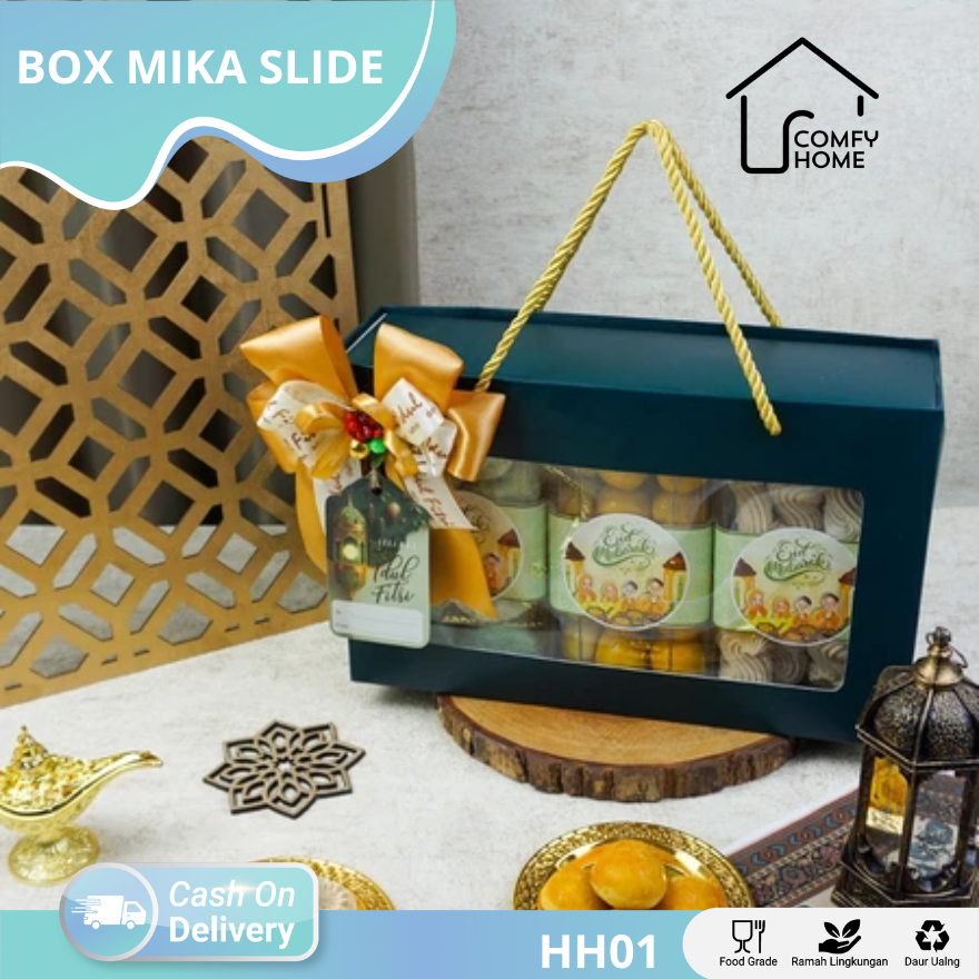 

Box Mika Slide Tali 27.5 x 8 x 17.5 Cm I Packaging dus toples kue kering | HH01