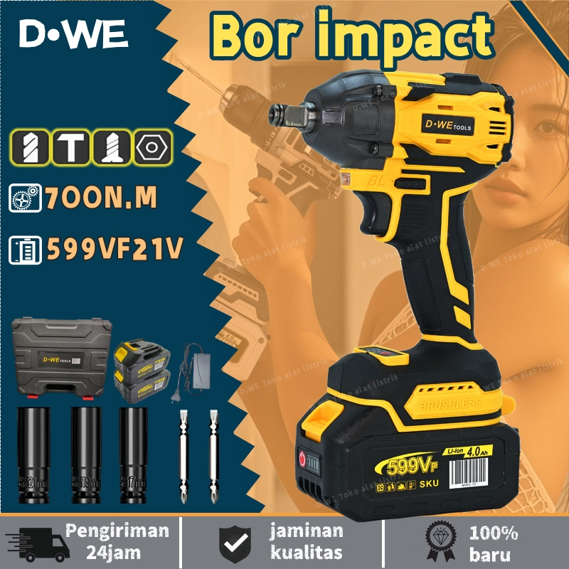 D•WE 700N.m 3in1 cordless impact mesin impact impact pembuka baut impact wrench  bor impact baterai 
