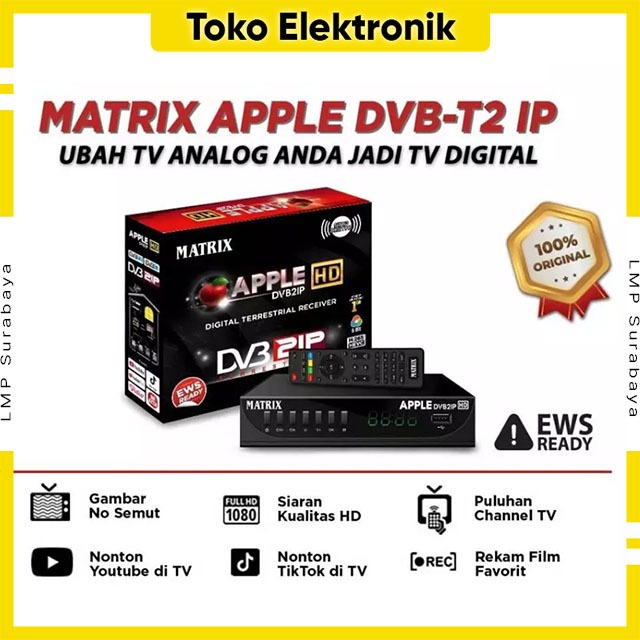 Paling Murah Set Top Box Matrix Apple DVB2IP Black HD TV Digital STB Hitam DVBT2 UHF EWS LMP