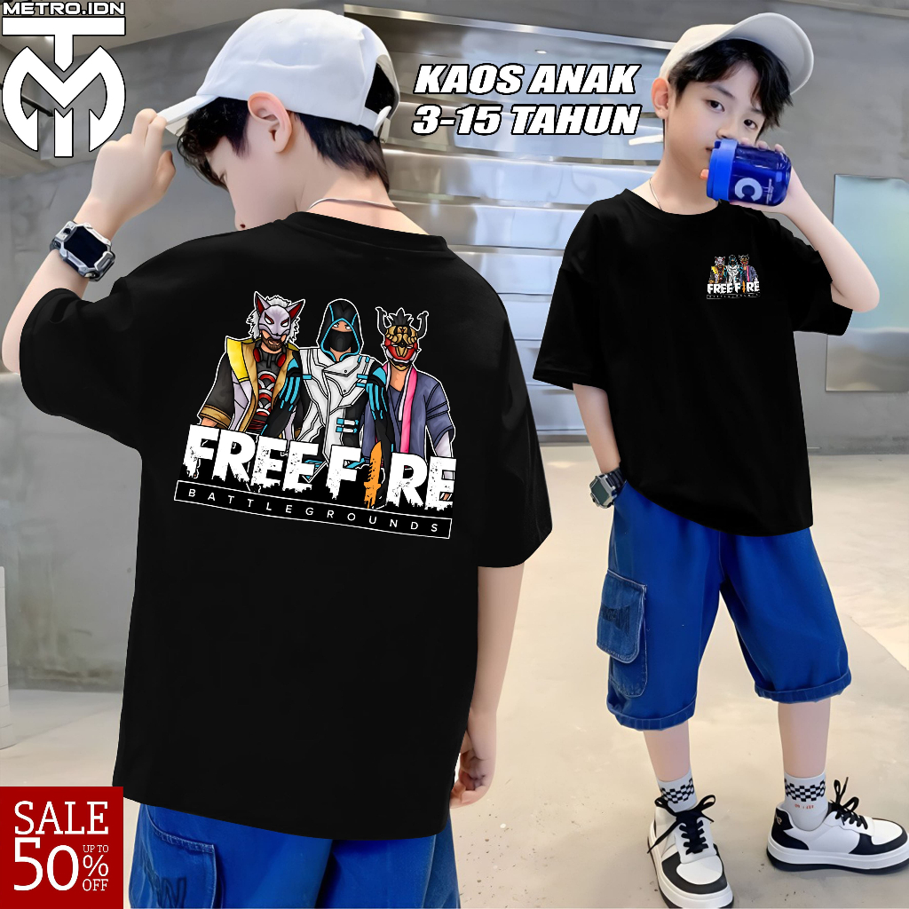 Bobomia Kaos Anak Free Fire FF Gaming Booyah | Baju Distro Anak Bayi Remaja Laki-Laki Perempuan (3-1