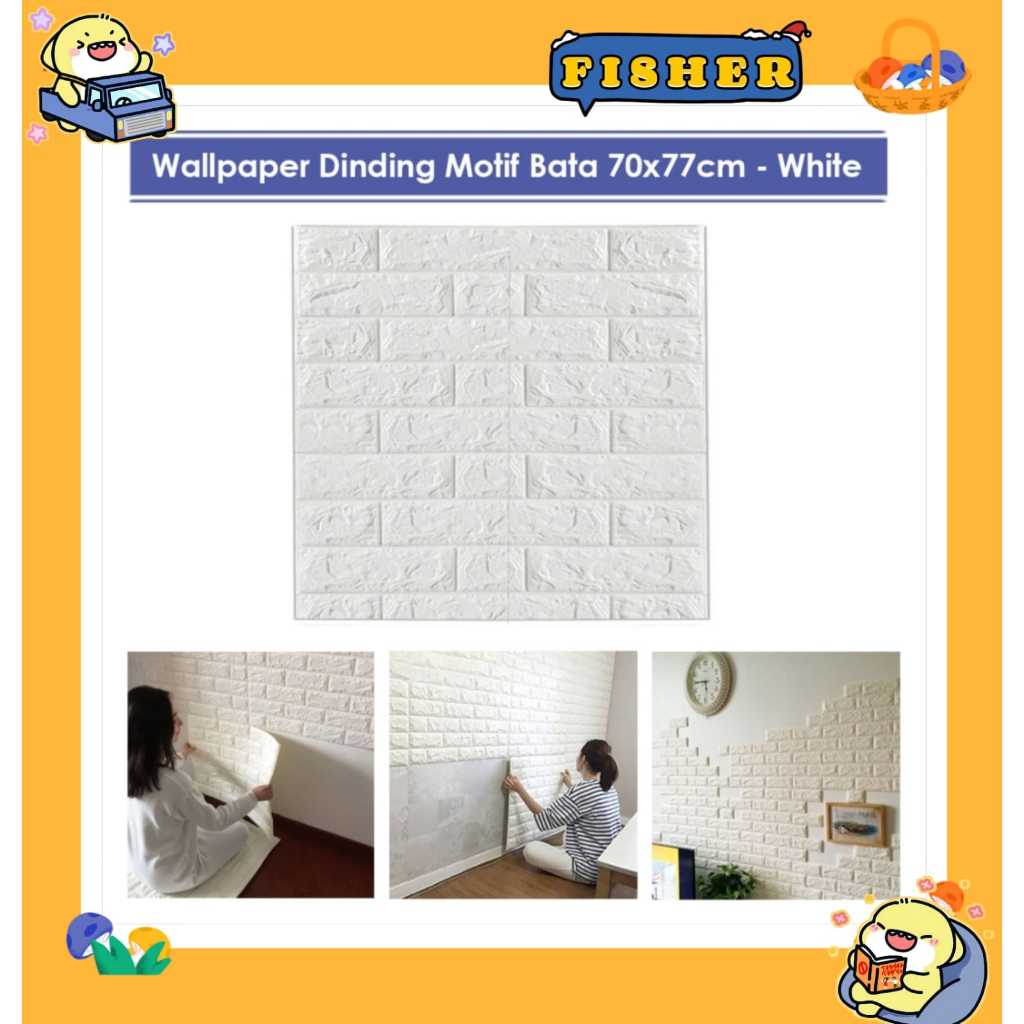 [FISHER] 3D Foam Wallpaper Bata Putih | sticker dinding busa | Wallpaper Dinding 70 x 77 cm