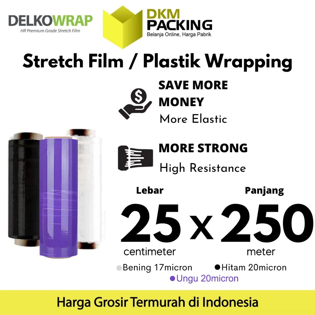 

Plastik Wraping Stretch Film 25cm x 250m DELKOWRAP WRAPPING TEBAL PREMIUM TERMURAH / SATUAN