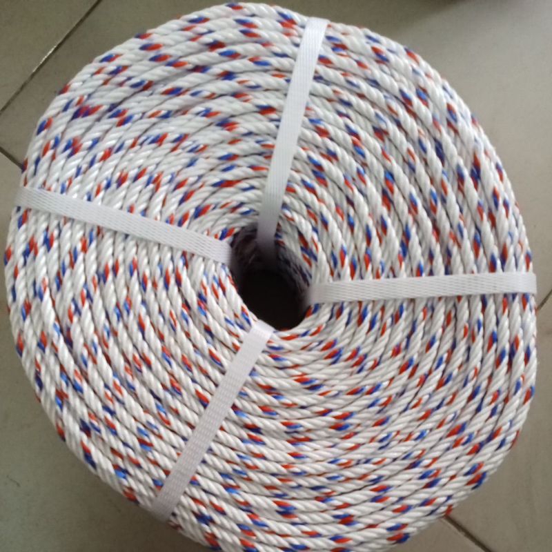 

tali ppd 6 mm warna putih strip merah biru 1 roll.(220m)