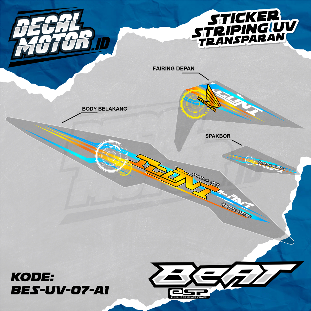 Stiker Striping Motor Beat Street ESP/Beat ESP Old Racing Transparan Motif Variasi Custom-BES