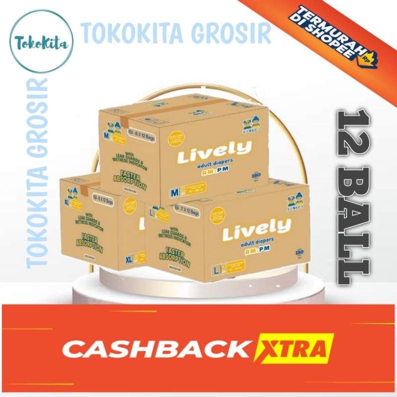 [ SATU KARTON ] POPOK DEWASA LIVELY PEREKAT ( 12 BALL )