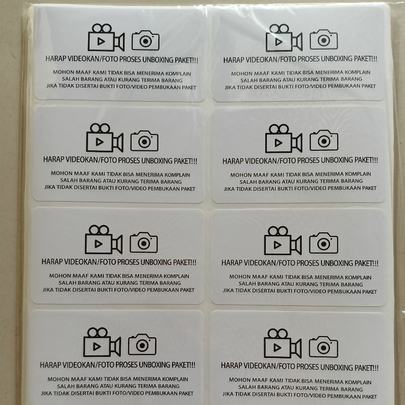 

Stiker Label Wajib Video Unboxing Pengiriman Paket Ukuran 7 x 3 Cm / 7 x 5 Cm(1 Roll Isi 1.000 Pcs)