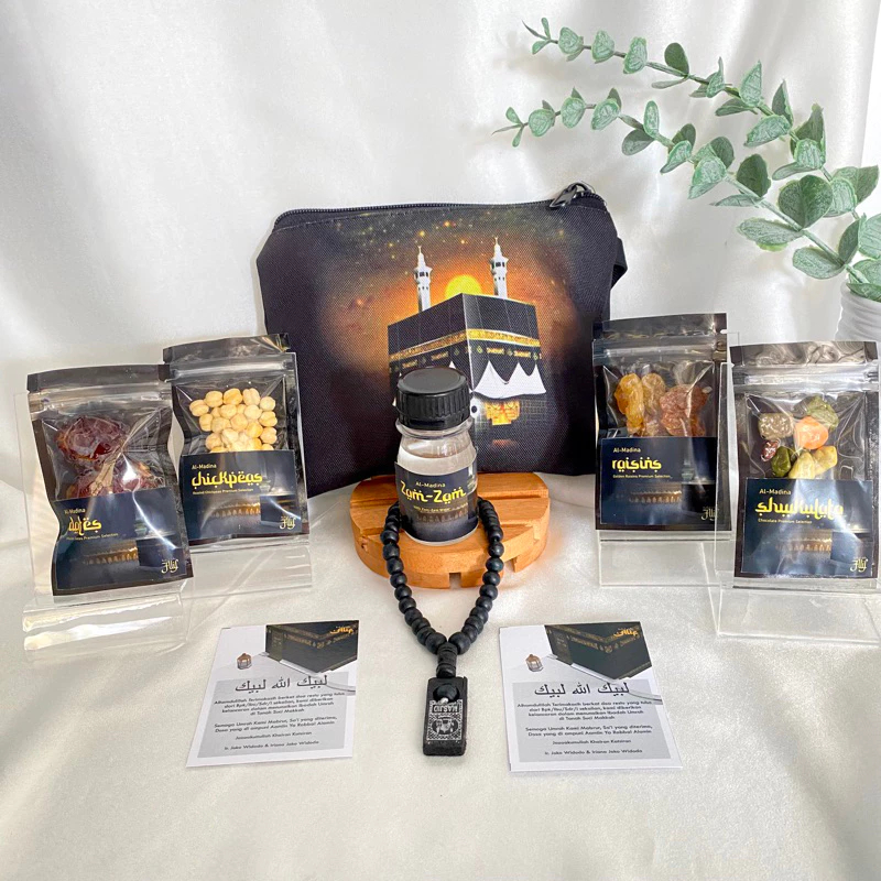 

Aisyah Set Pouch Snack Oleh Oleh Umroh Haji Free Kartu Ucapan Air Zam Zam Kacang Kismis Kurma Tasbih Pouch Kabah Makkah