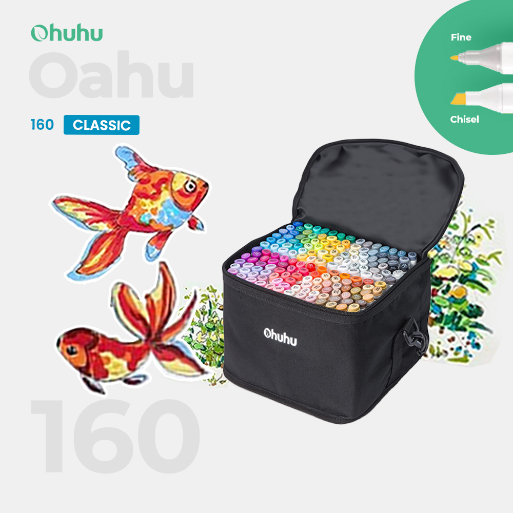

OHUHU Oahu 160 Colors Dual Tip Fine & Chisel Alcohol Art Markers