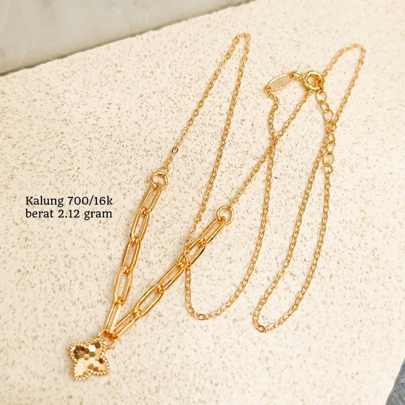 kalung paperclip clover model korea simpel elegant emas asli kadar 700