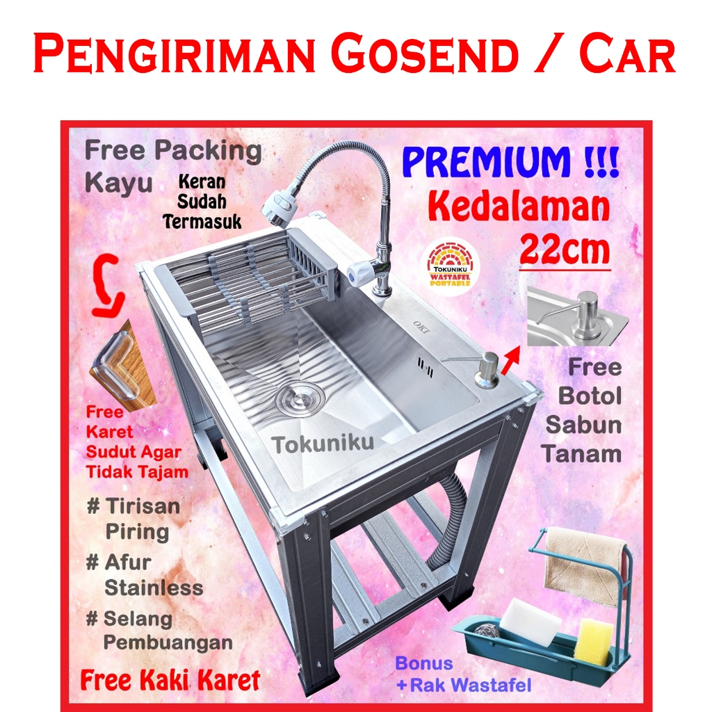 KHUSUS GOSEND - PREMIUM Wastafel Bak Cuci Piring Portable Sink Stainless Portable Ukuran Besar Tokun