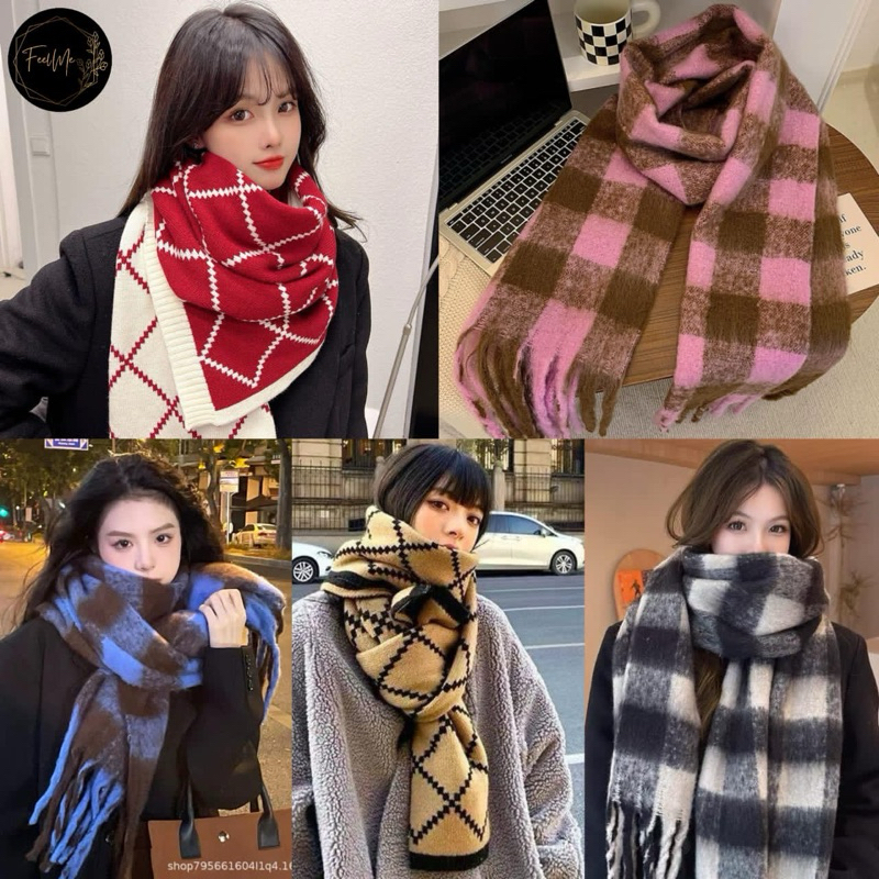 Feelme KK-517 Syal Rajut Bolak balik scarf rajut Wool tebal lembut winter musim dingin musim gugur h