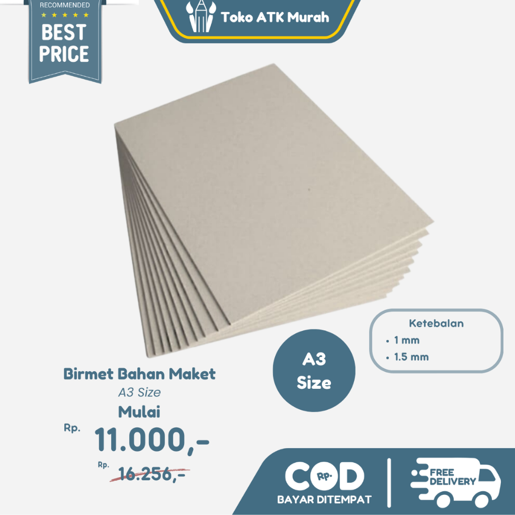 

Beermat A3+ 1mm / 1.5mm - Kertas Birmet (+-50cm x 35cm) - Karton Bahan Maket