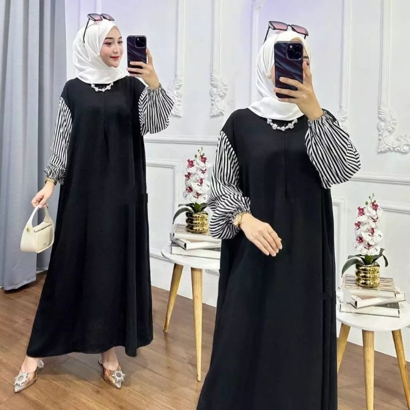 LISHA DRESS / GAMIS CRINKLE KOMBINASI RAYON MOTIF PREMIUM BUSUI LD 120 CM
