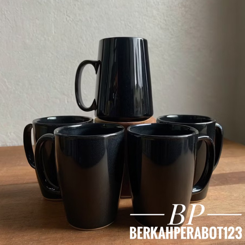 6 PCS CANGKIR MELAMIN 124 HITAM TEBAL CANGKIR KOPI TAHAN PANAS