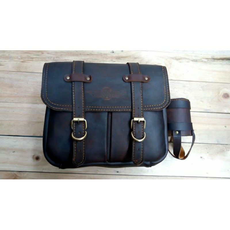 Side bag motor kulit untuk royal enfield,estrela,w175,harley davidson,benelli