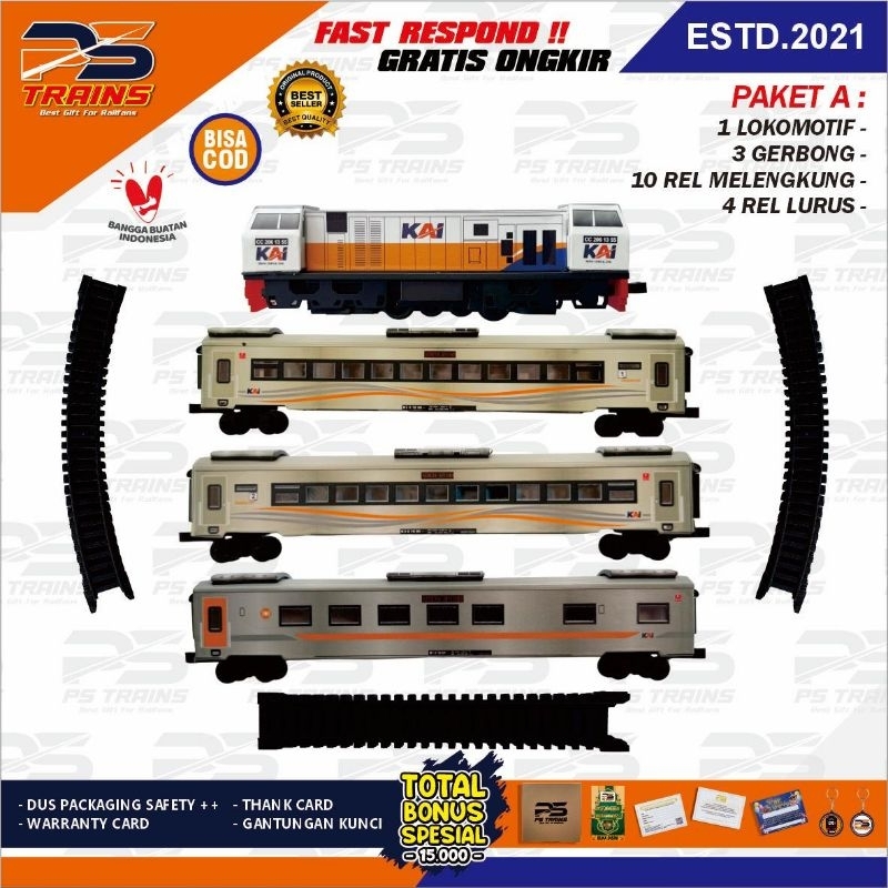 [ MESIN EKSLUSIF ] RANGKAIAN MAINAN MINIATUR KERETA API CC206 LIVERY KAI EKSEKUTIF STAINLESS STEEL