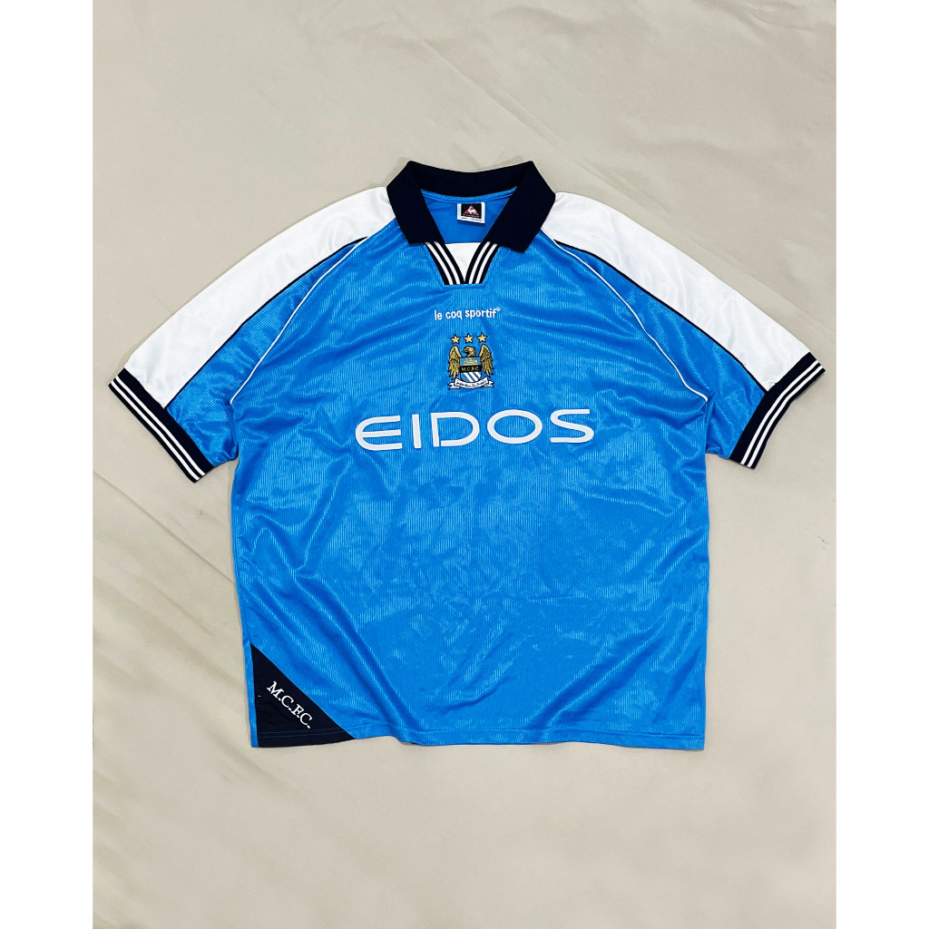 Original Le Coq Sportif Manchester City Home Kit 1999 2000 2001 Name set Goater Jersey Bola Vintage