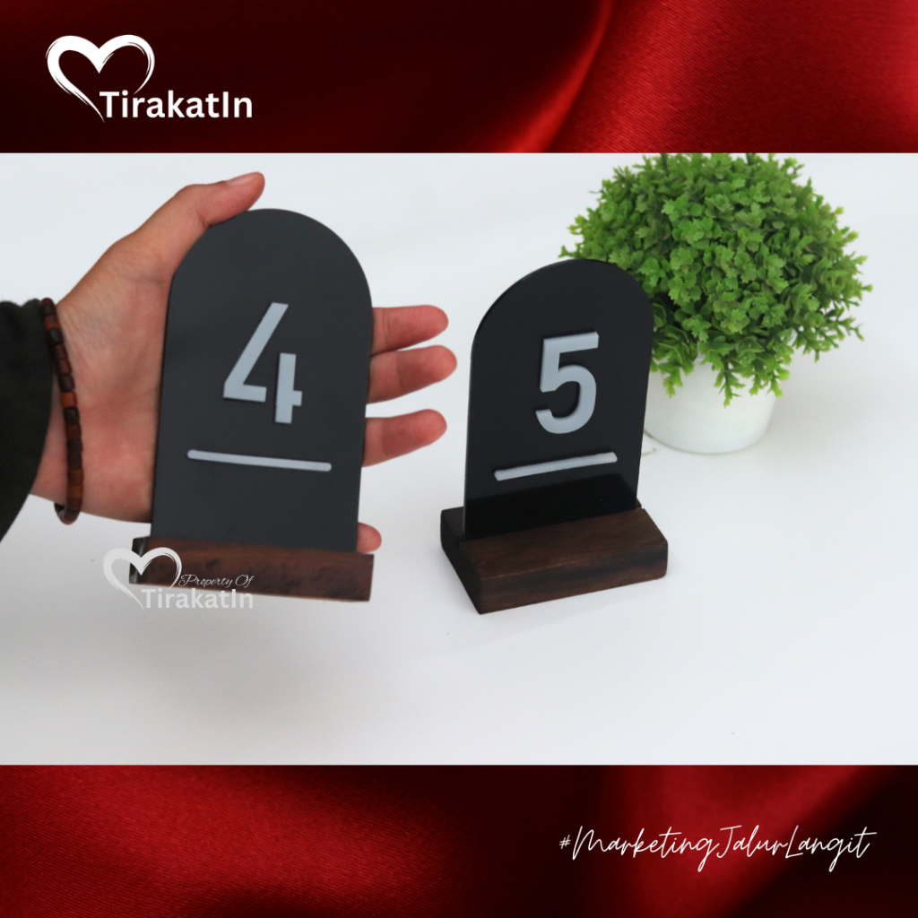 TirakatIn - (Custom) Nomor Meja Akrilik Kayu | Penanda Custom Angka Timbul Minimalis
