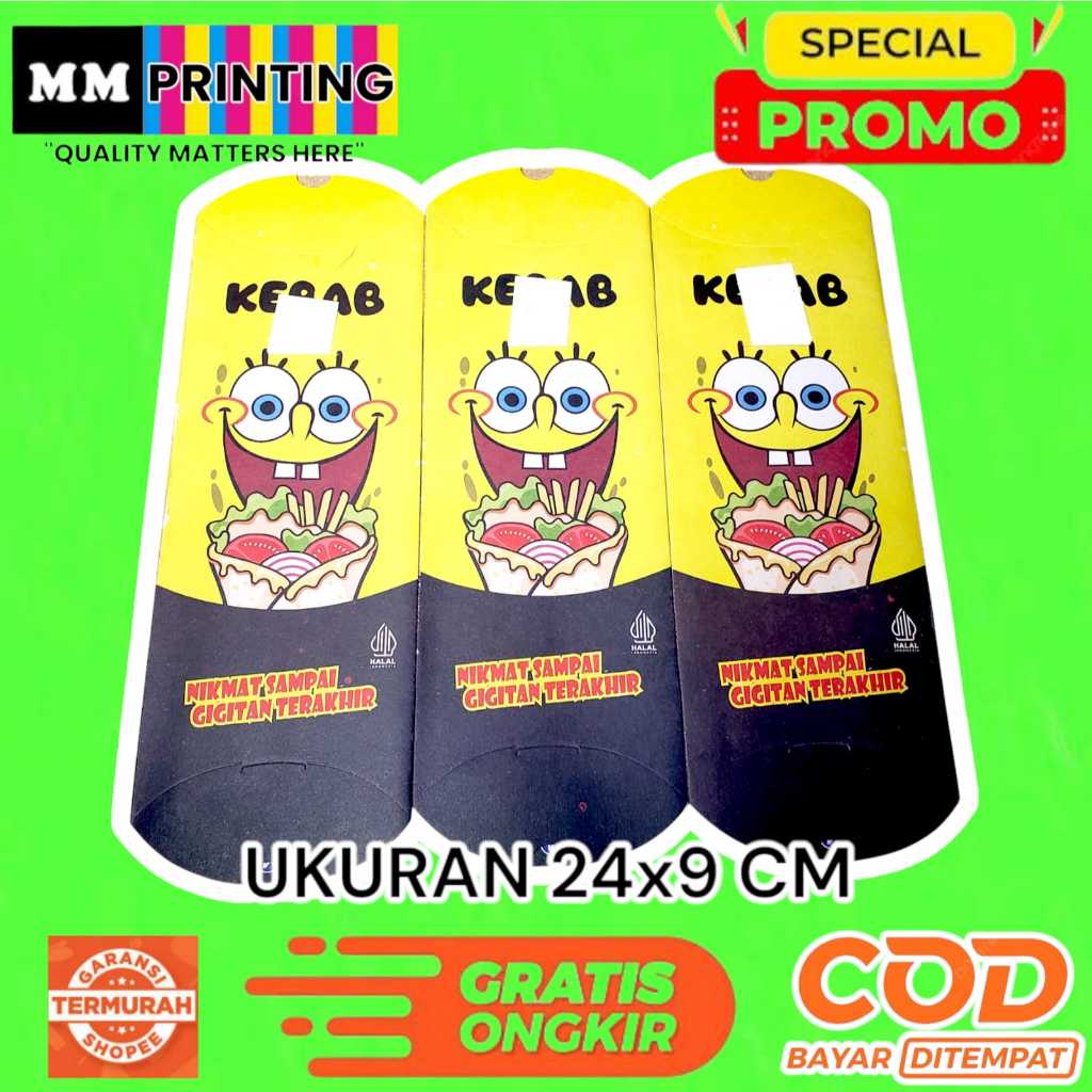 

100 LEMBAR KERTAS KEBAB TARIKAN UKURAN 24 x 9 CM HIGT QUALITY KOTAK DUS KEBAB MOTIF SPONGEBOB