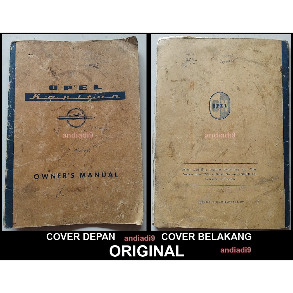BUKU ANTIK JADUL VINTAGE OWNER'S MANUAL OPEL KAPITAN 1956 ORIGINAL IMPORT BAHASA INGGRIS