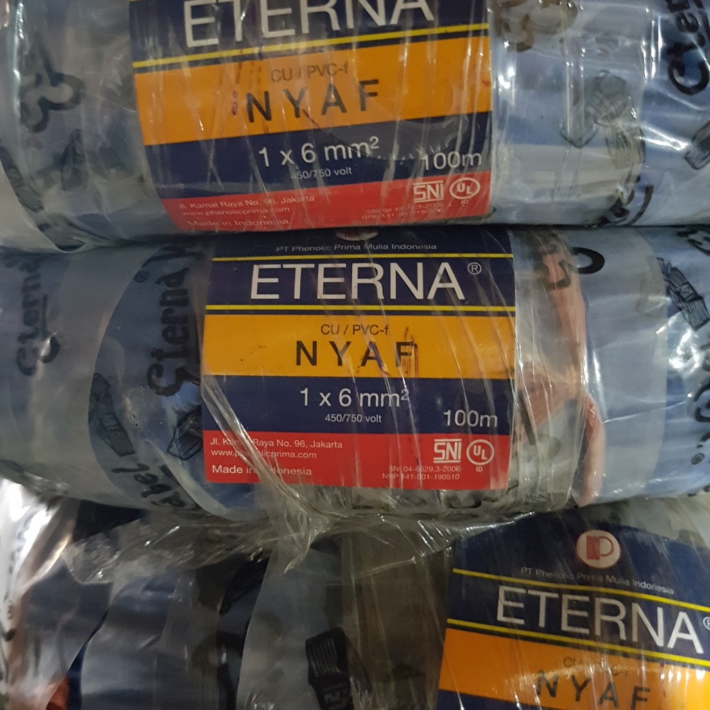 Eterna Kabel Listrik NYAF 1 x 6 mm² Rol 100 Meter