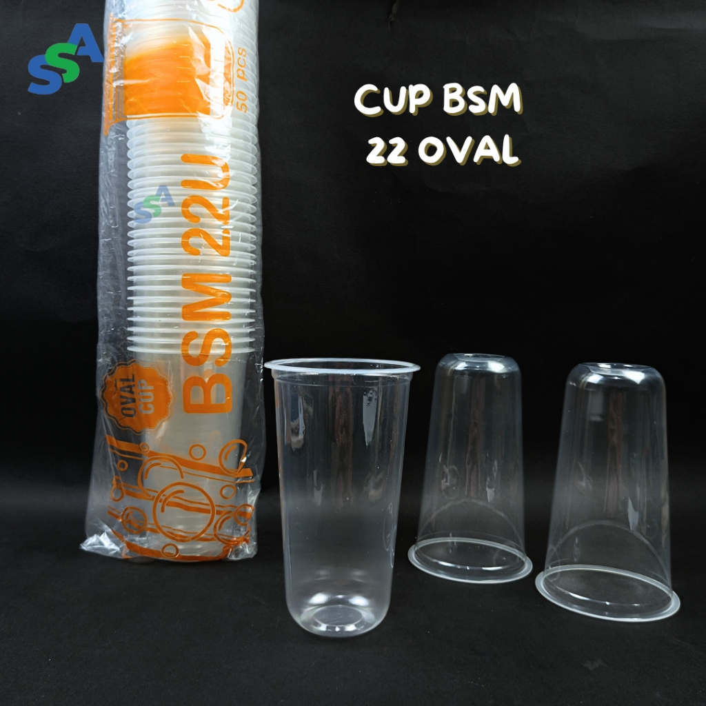 CUP BSM 22 OVAL ISI 50 PCS / CUP MINUMAN PLASTIK UKURAN 22 OZ