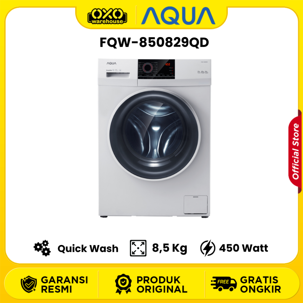 AQUA Mesin Cuci FQW-850829QD Front Loading 8.5 Kg Low Watt Garansi Resmi