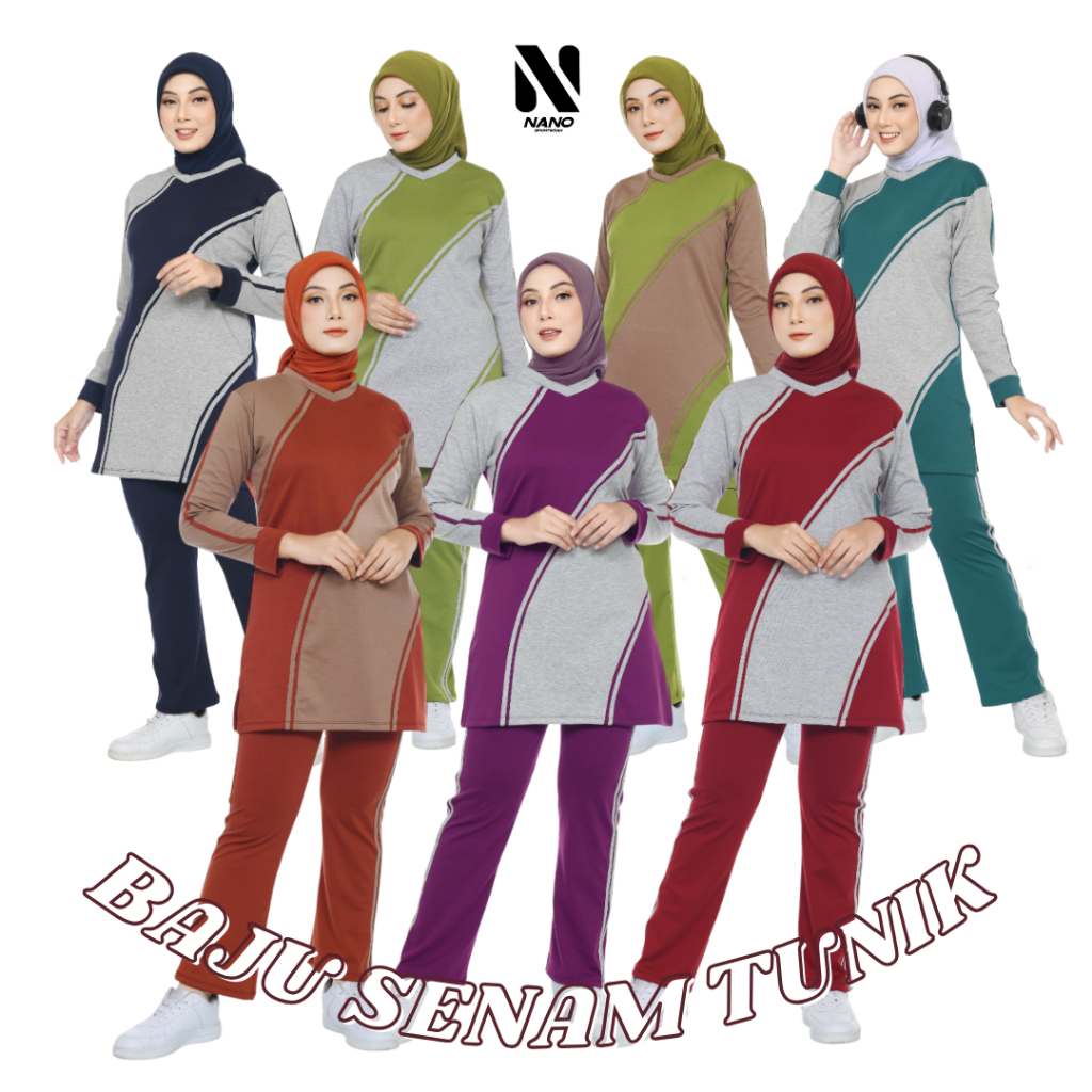 Nano Sportswear Baju Senam Muslim Wanita / Baju Senam Muslim Das Tunik / Setelan Baju Senam